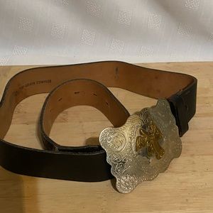 Vintage Ranchero Youth Kids Leather Belt With US Saddle Belt Buckle Size 30 Inch